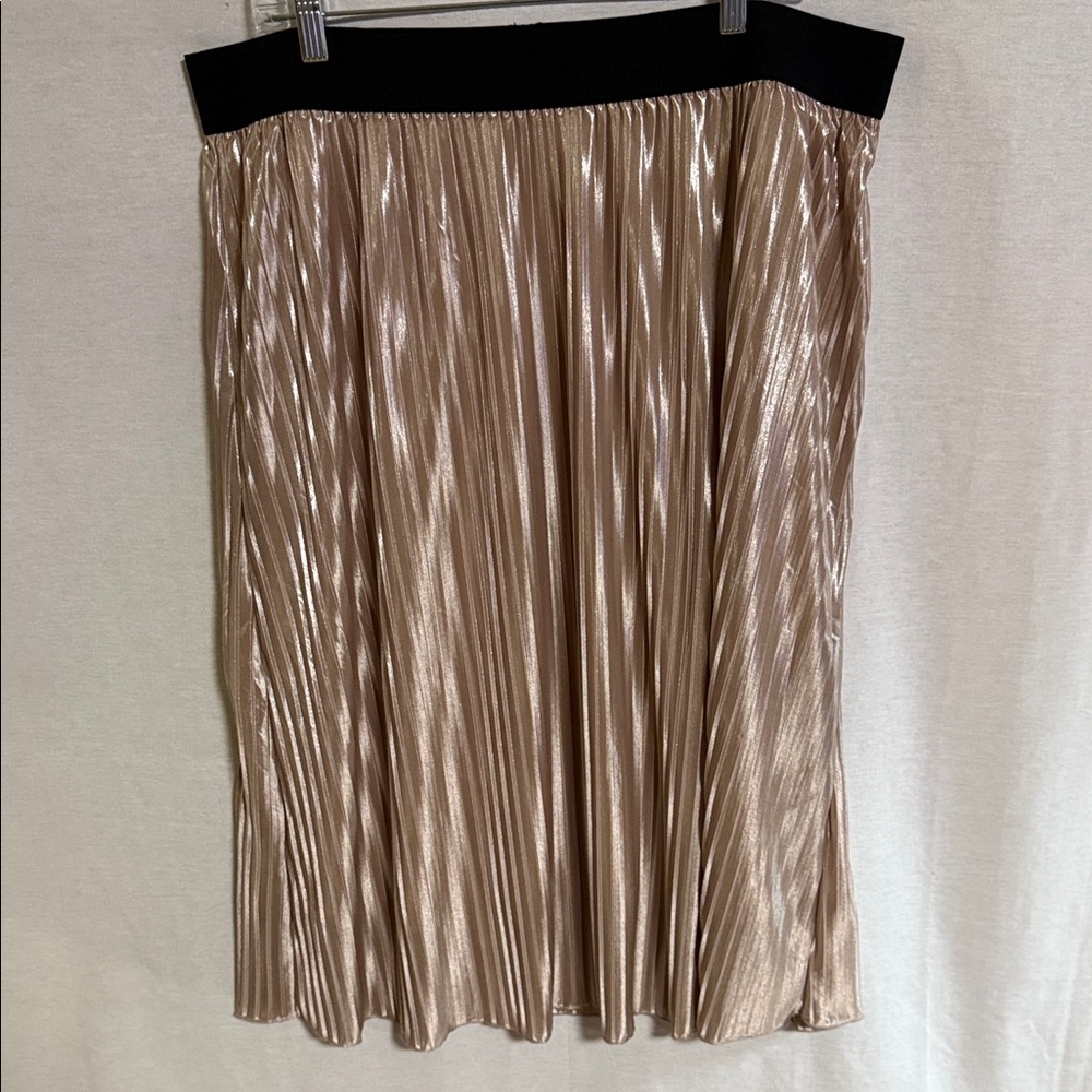 Lane Bryant Metallic Champagne Gold Pleated Accordion Skirt Sparkling Beautiful